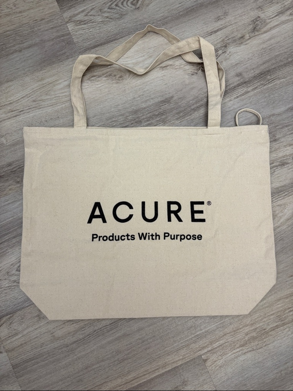 New Acure Beige 100% Cotton Canvas Zip Top Tote Bag Approximately 19.5" X 14.5"